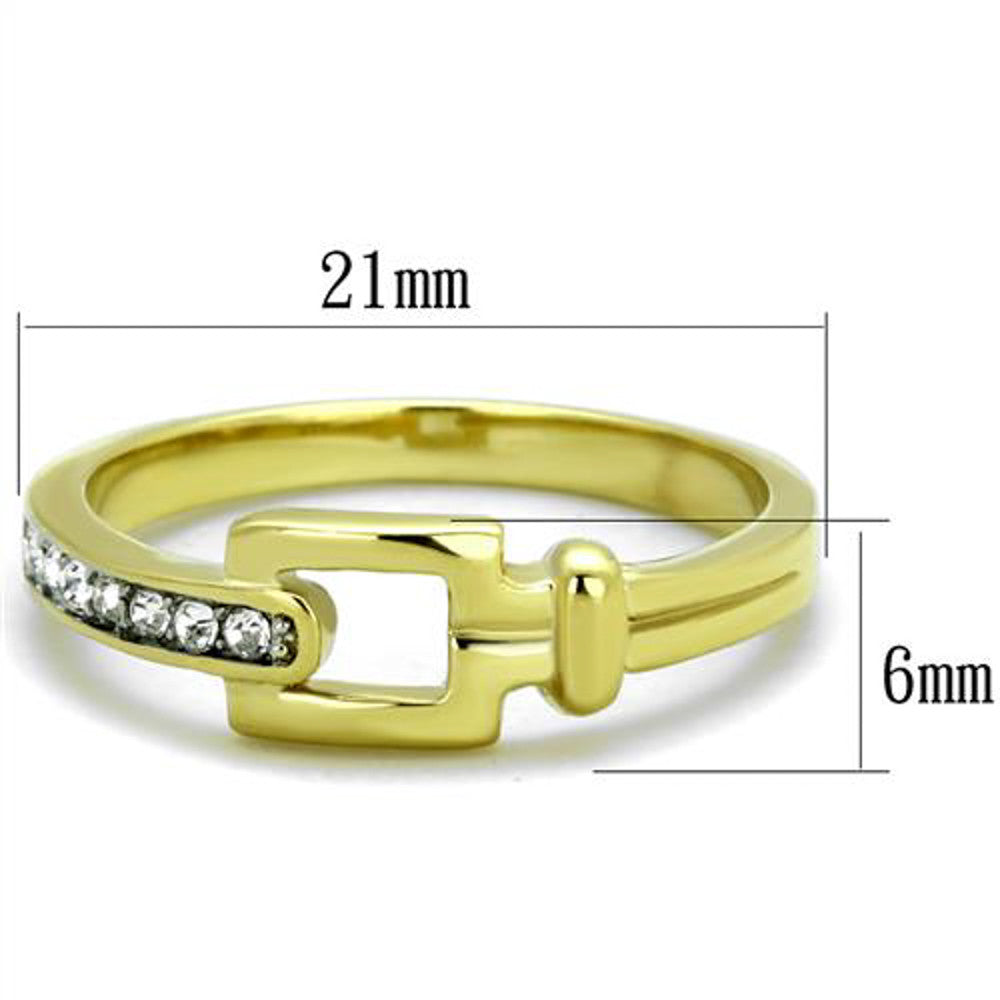 ARTK2164 14k Gold Ion Plated Stainless Steel Buckle & Crystal Fashion Ring Women's Sz 5-10